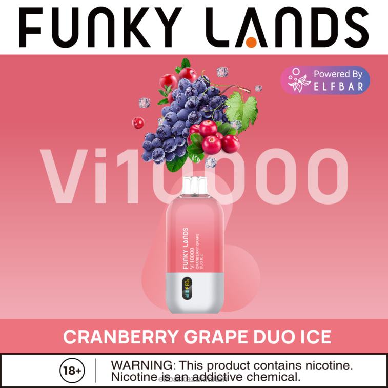 Funky Lands Best Flavor Disposable Vape Vi10000 Iced Series ELFBAR Cranberry Grape Duo Ice 8L862156